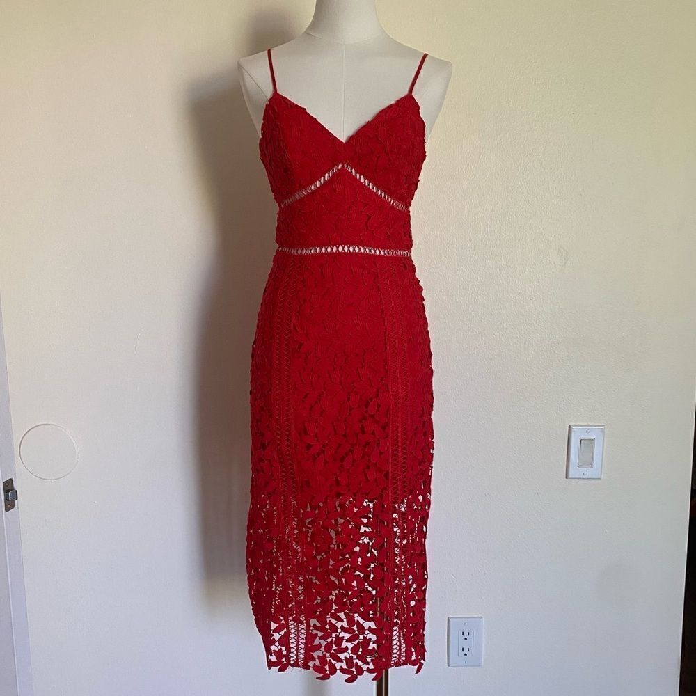 Bardot Red Roxy Leaf Lace Dress Size 4 - Picture 3 of 16
